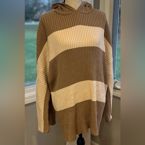 Free People Beach NWT Kami Hooded Sweater Set Brown/ Cream Oversized Small - Picture 2 of 15